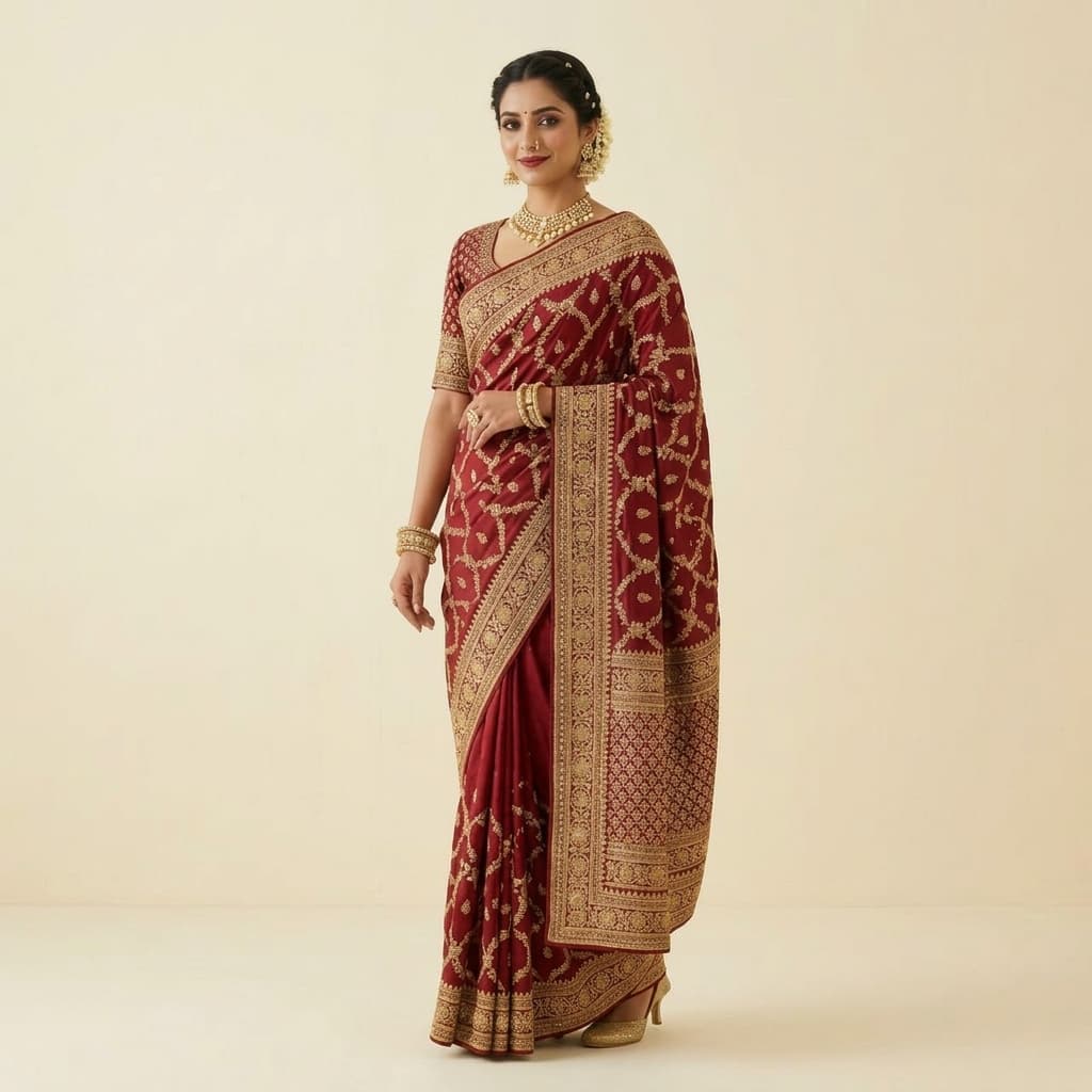 Maroon Banarasi Saree